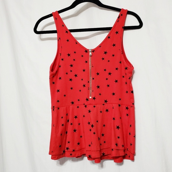 Express *Red/Black Star Ruffle Tank* NWT*Sz M* - Picture 2 of 7